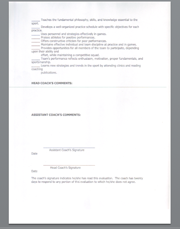 Assistant Coach Self-Evaluation Form