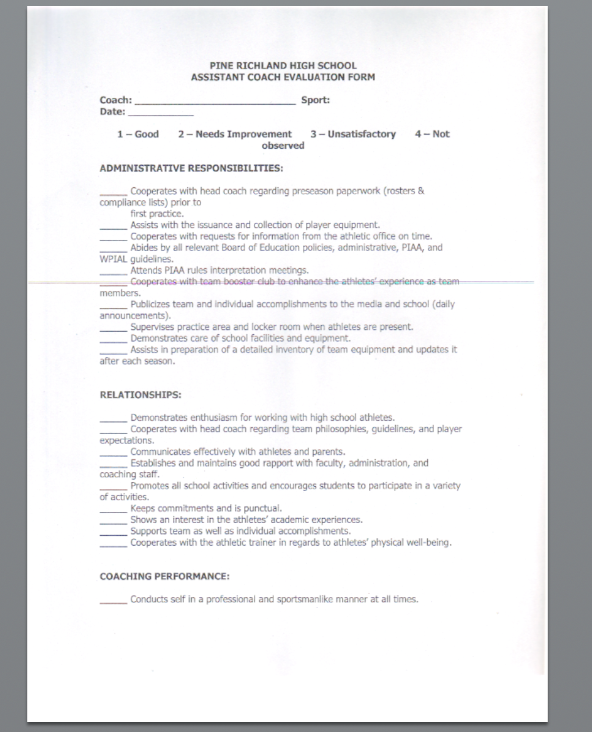 Assistant Coach Self Evaluation Form