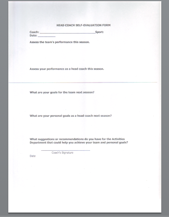 Head Coach Self Evaluation Form 3