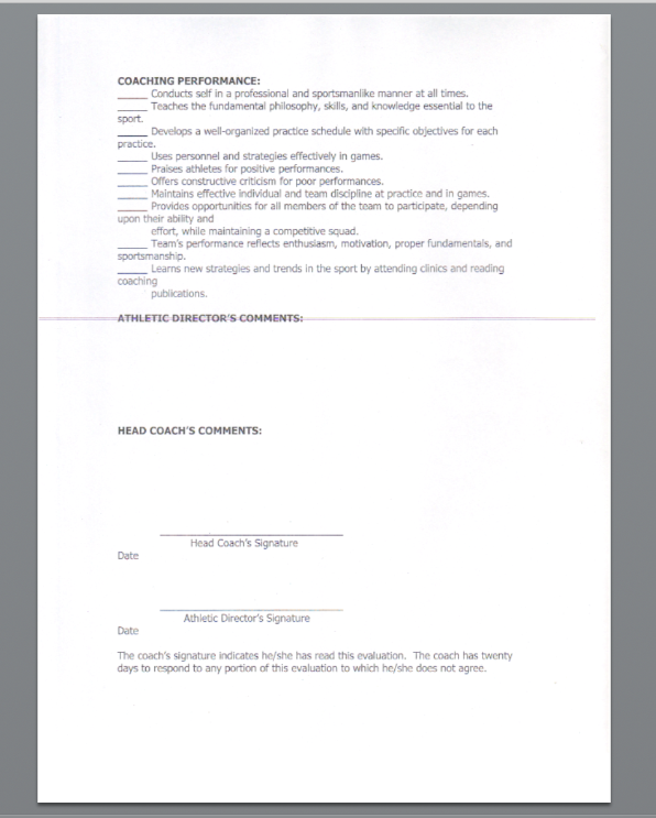 Head Coach Self Evaluation Form 2