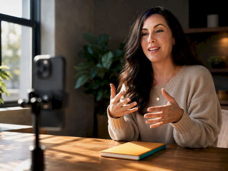 Small business owner recording educational video