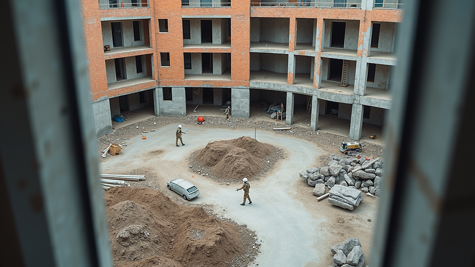 High angle view of a construction site in the renovation phase