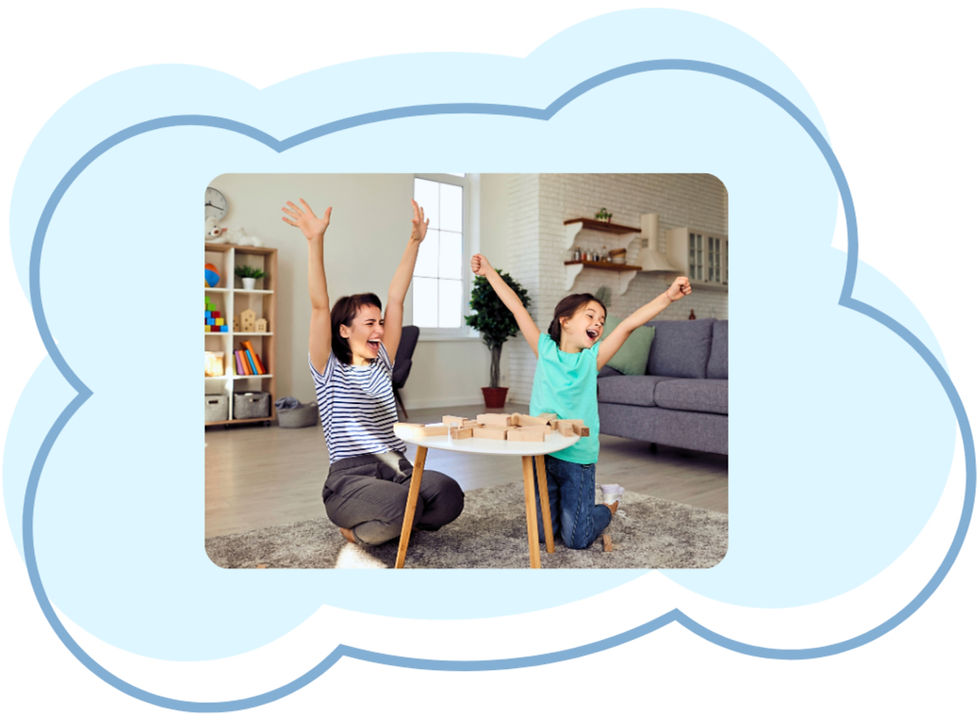 Adult & girl playing with blocks