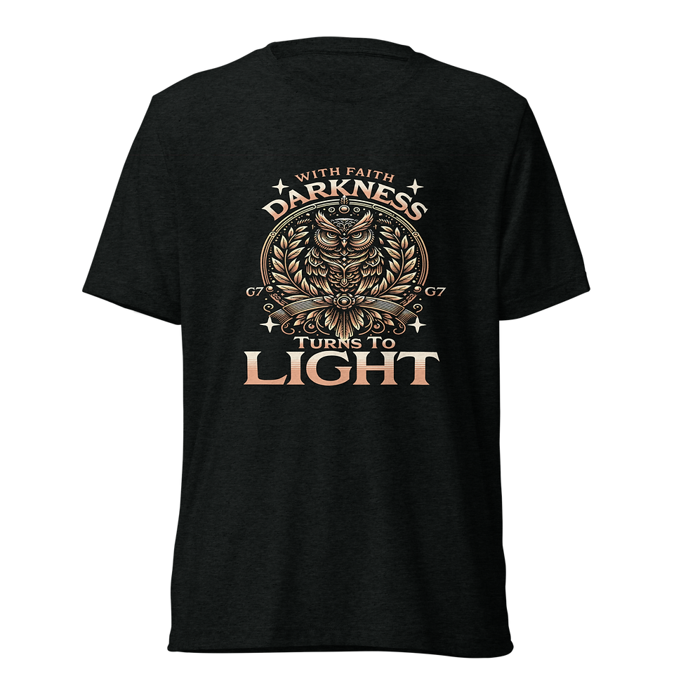 G7 Wisdom & Light T-Shirt featuring a majestic owl with vintage-style feather details, symbolizing faith and wisdom.