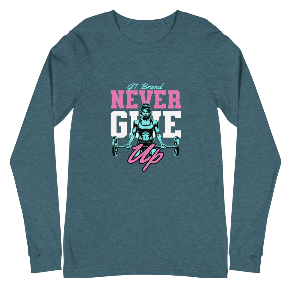 G7 Brand 'Never Give Up' Long Sleeve Gym Shirt – Motivational & Performance-Driven