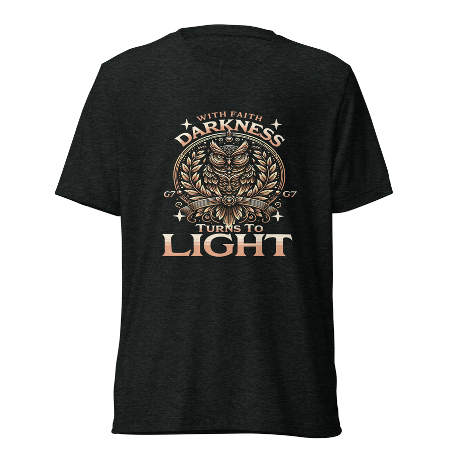 G7 Wisdom & Light T-Shirt featuring a majestic owl with vintage-style feather details, symbolizing faith and wisdom.
