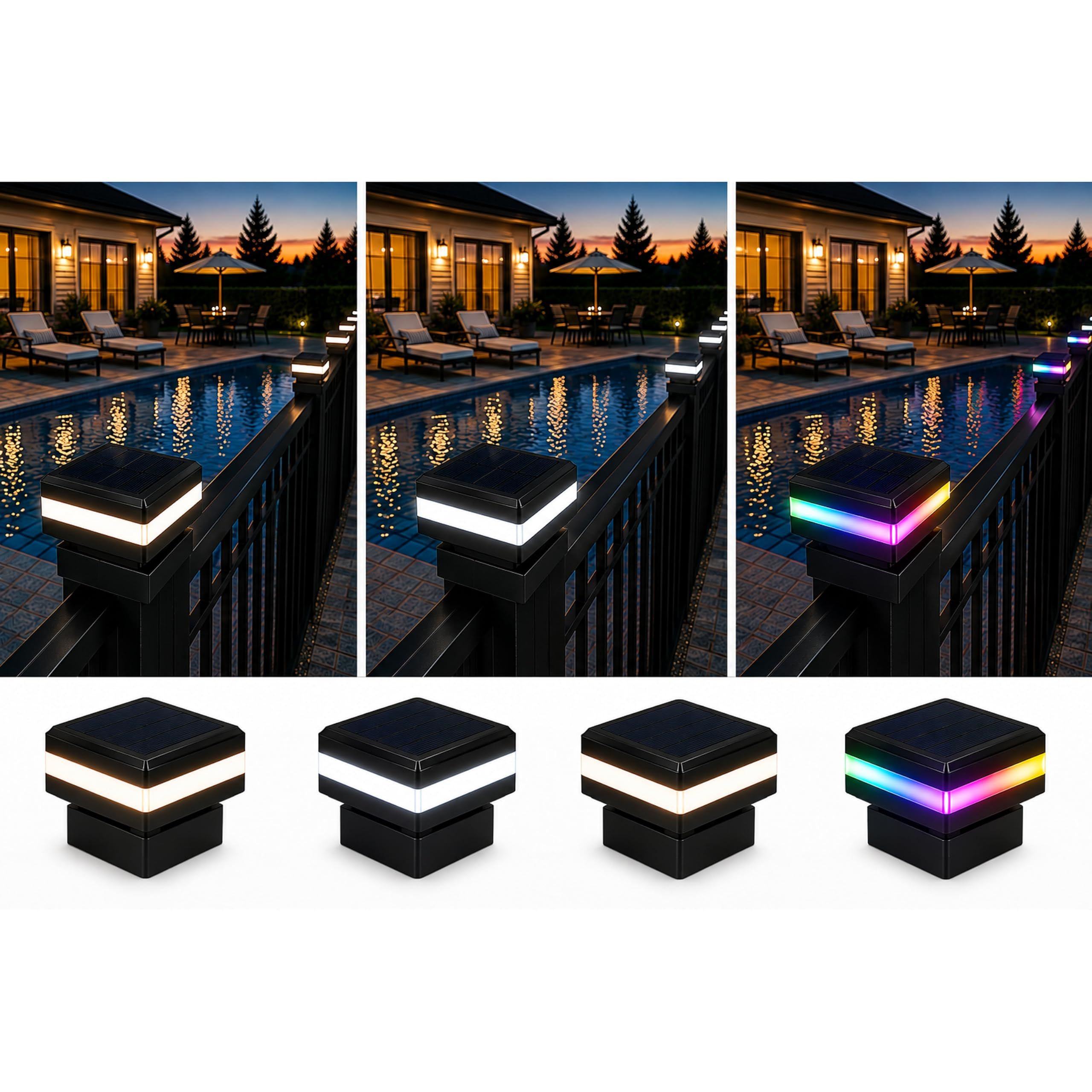 Lunilly 4 Pack Solar Post Cap Lights for 2.5x2.5 inch Aluminum, Metal, and Ga...
