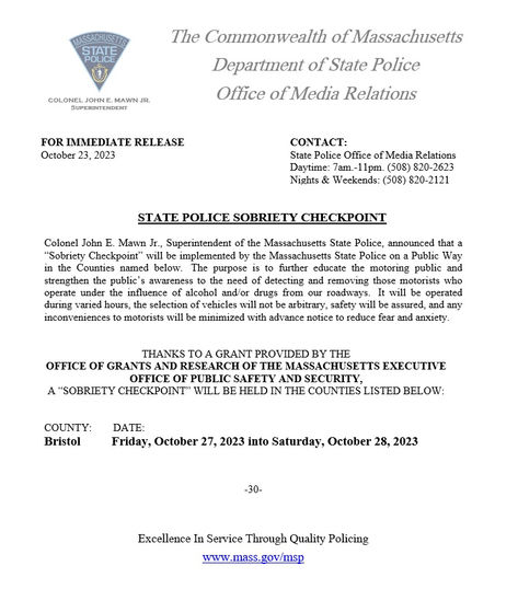 Bristol County Sobriety Checkpoint