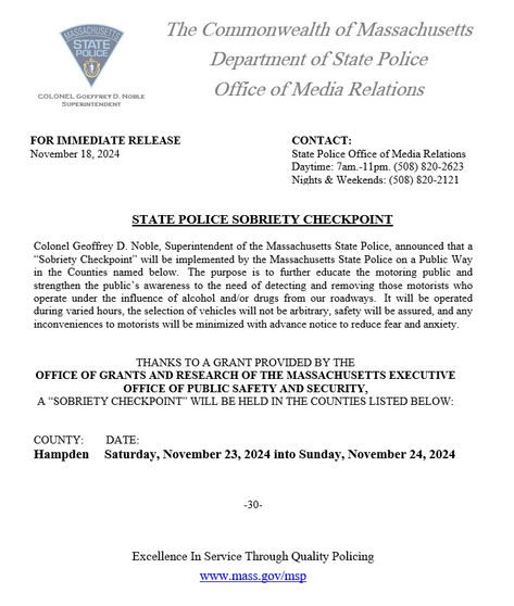 Hampden County Sobriety Checkpoint