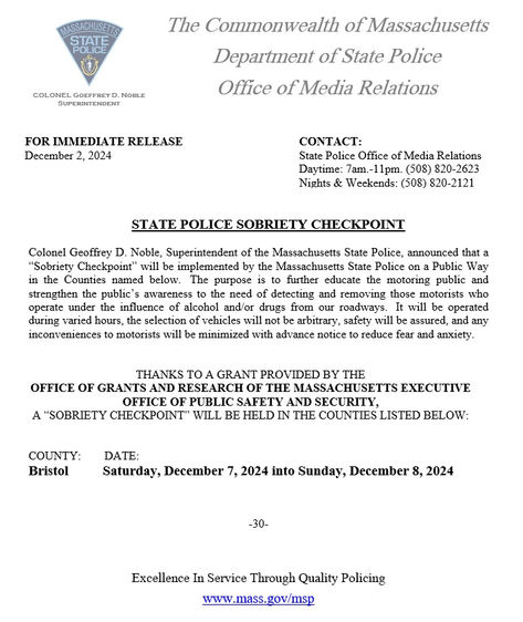 Bristol County Sobriety Checkpoint