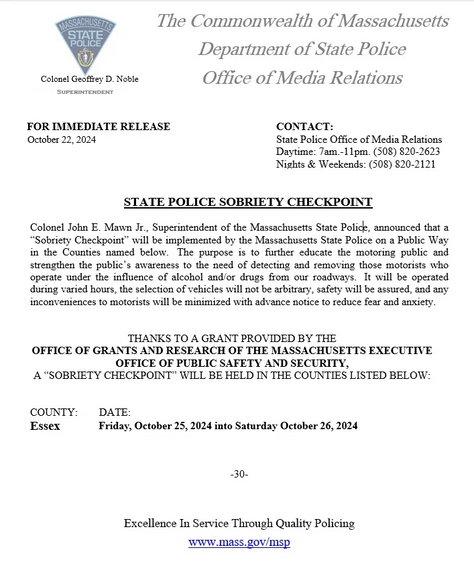 Essex County Sobriety Checkpoint