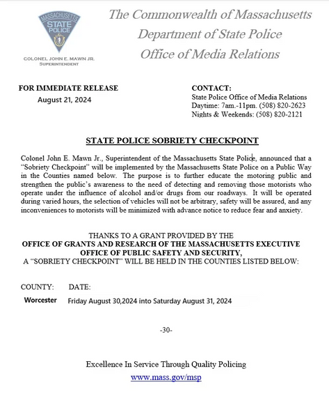 Worcester County Sobriety Checkpoint