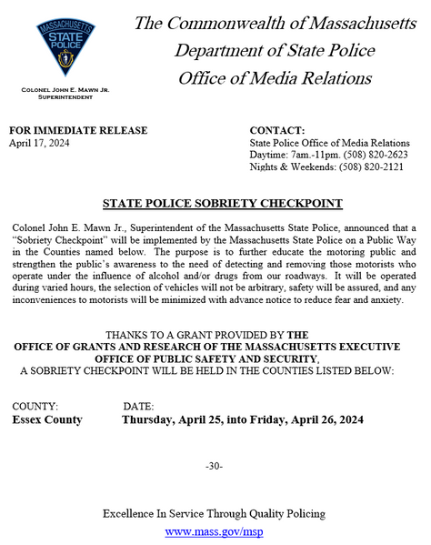 Essex County Sobriety Checkpoint