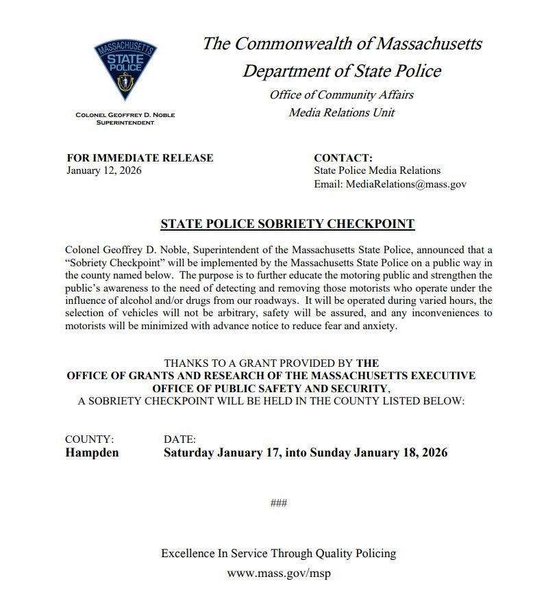 Hampden County Sobriety Checkpoint