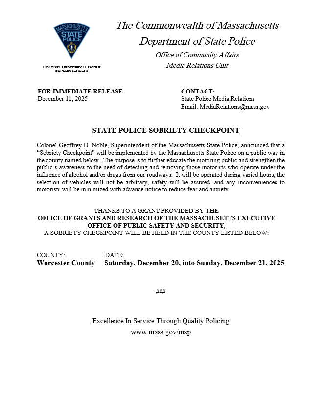 Worcester County Sobriety Checkpoint