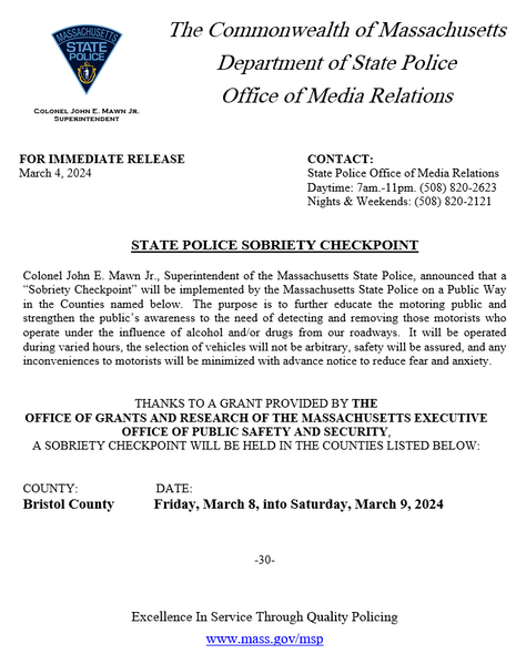 Bristol County Sobriety Checkpoint