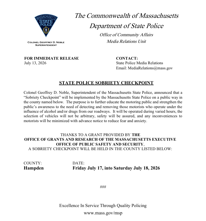 Hampden County Sobriety Checkpoint