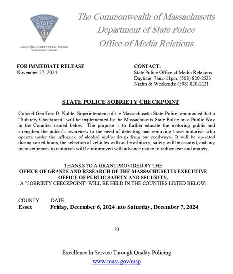Essex County Sobriety Checkpoint