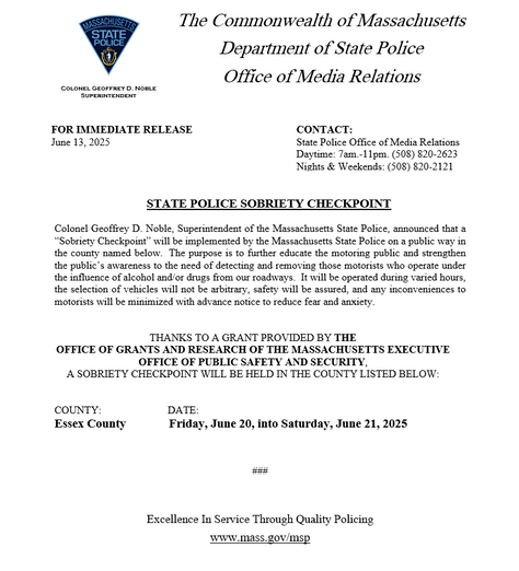 Essex County Sobriety Checkpoint
