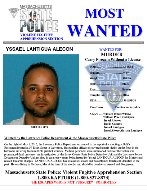 Massachusetts State Police Most Wanted: YSSAEL LANTIGUA ALECON