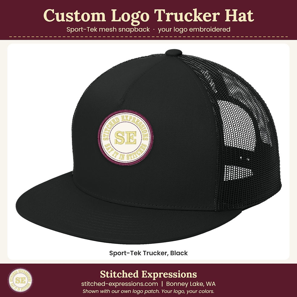 Custom Logo Trucker Hat with your logo, Sport-Tek in Black