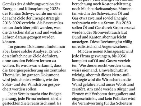 Energiechaos? - Leserbrief im Bote der Urschweiz 22.5.2023