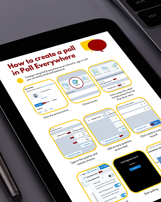 Tablet screen displaying a job aid with steps on How to Create a Poll in Poll Everywhere.
