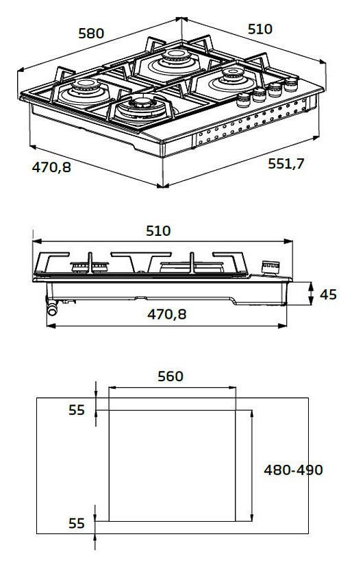 Thumbnail: Beko Hob Gas 4Burner CastIron Inox    HIAW64225SX