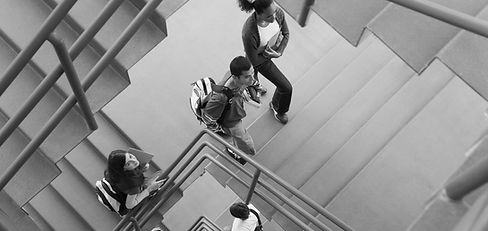 Students walking up stairs