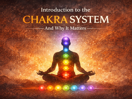 Meditative figure with aligned chakra system showing seven energy centers, representing the connection between body, mind, and awareness.
