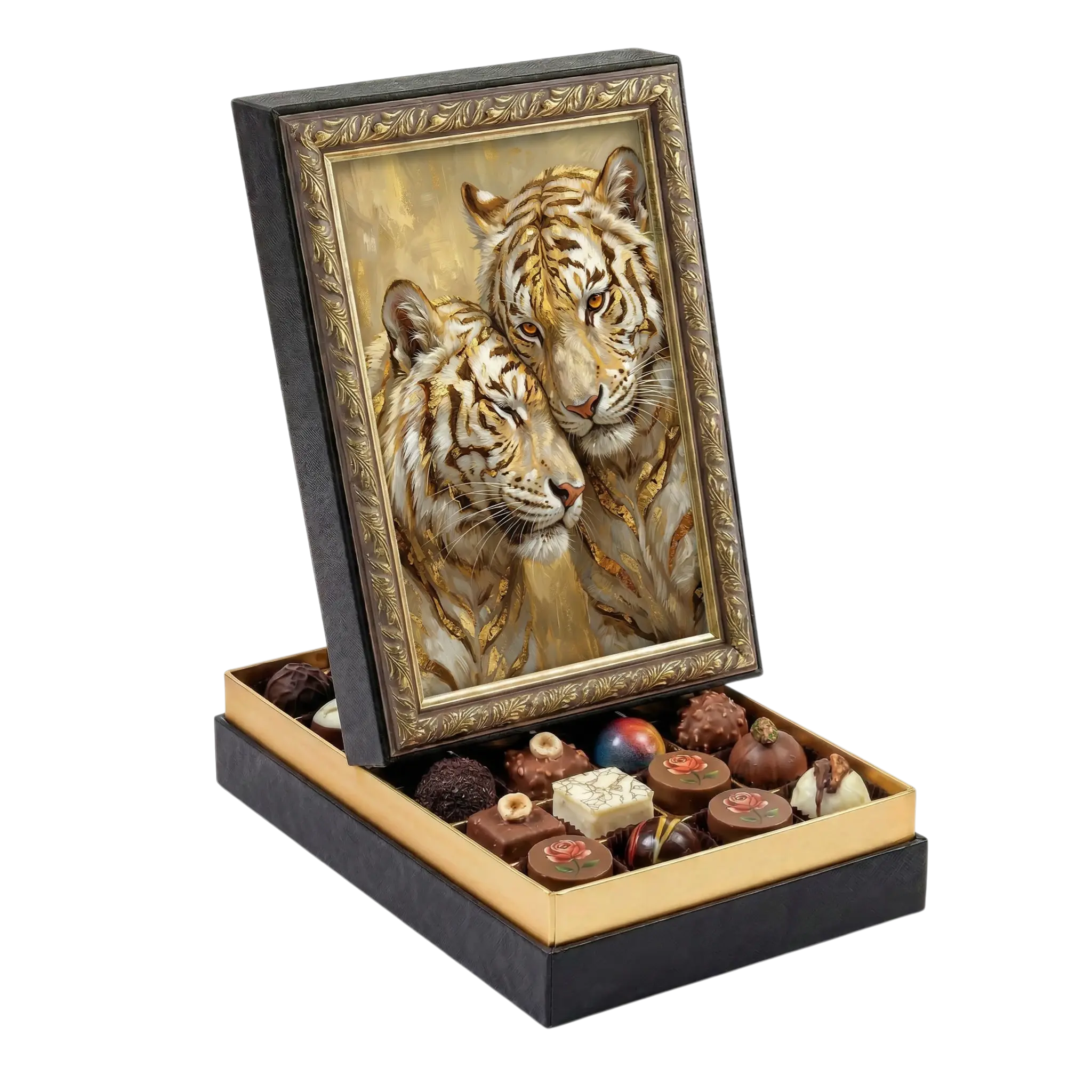 Çerçeveli Orta Dikdörtgen Aslan Çikolata Kutusu