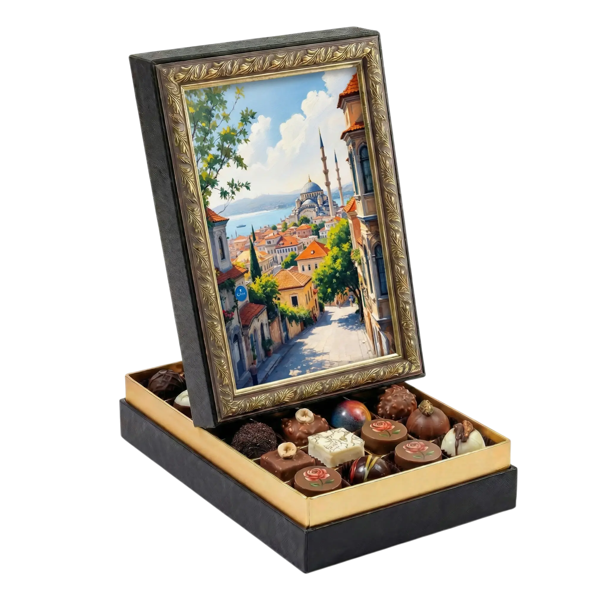 Çerçeveli Orta Dikdörtgen İstanbul Manzara Çikolata Kutusu
