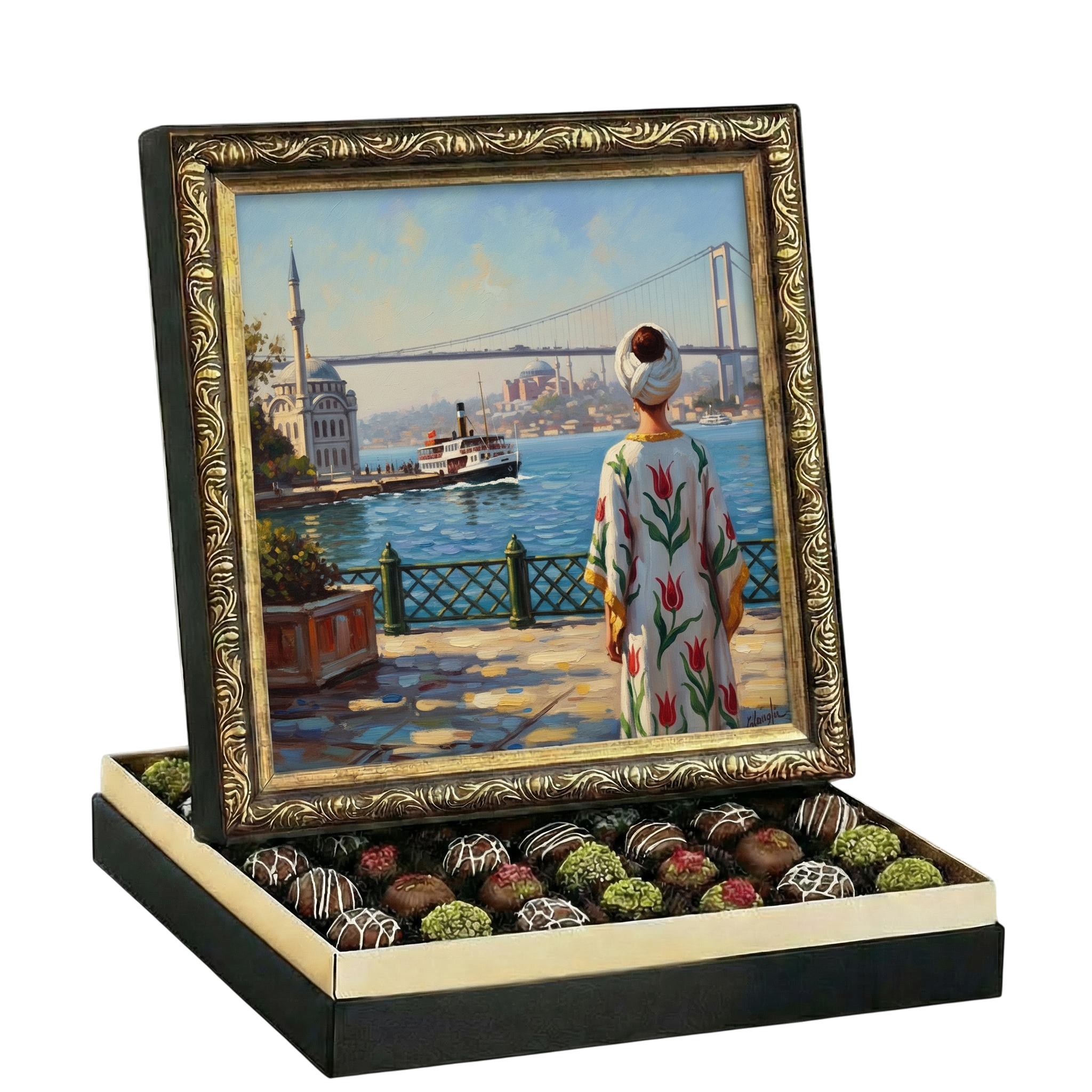 Çerçeveli Etnik İstanbul Büyük Çikolata Kutusu
