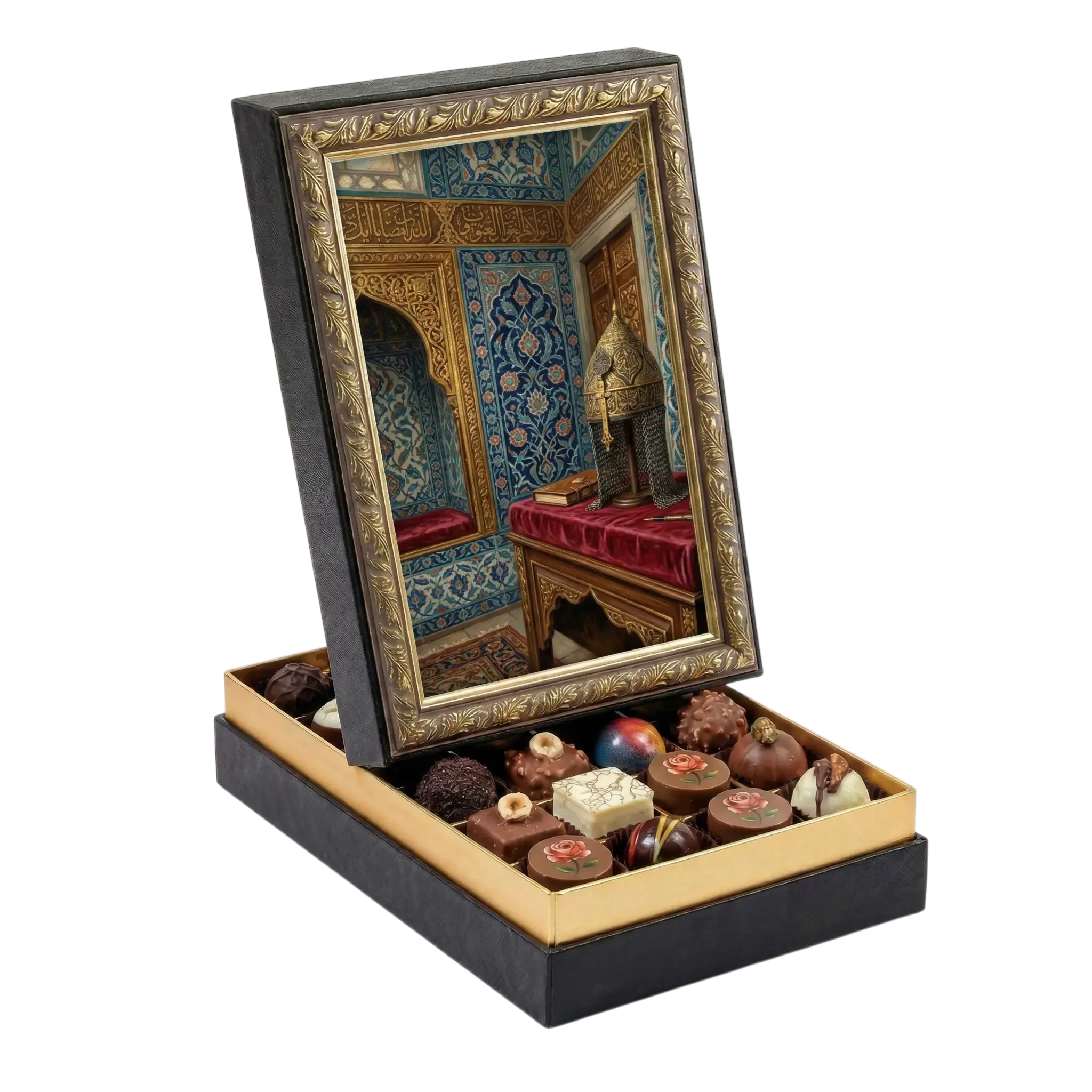 Çerçeveli Orta Dikdörtgen Topkapı Sarayında Miğfer Çikolata Kutusu