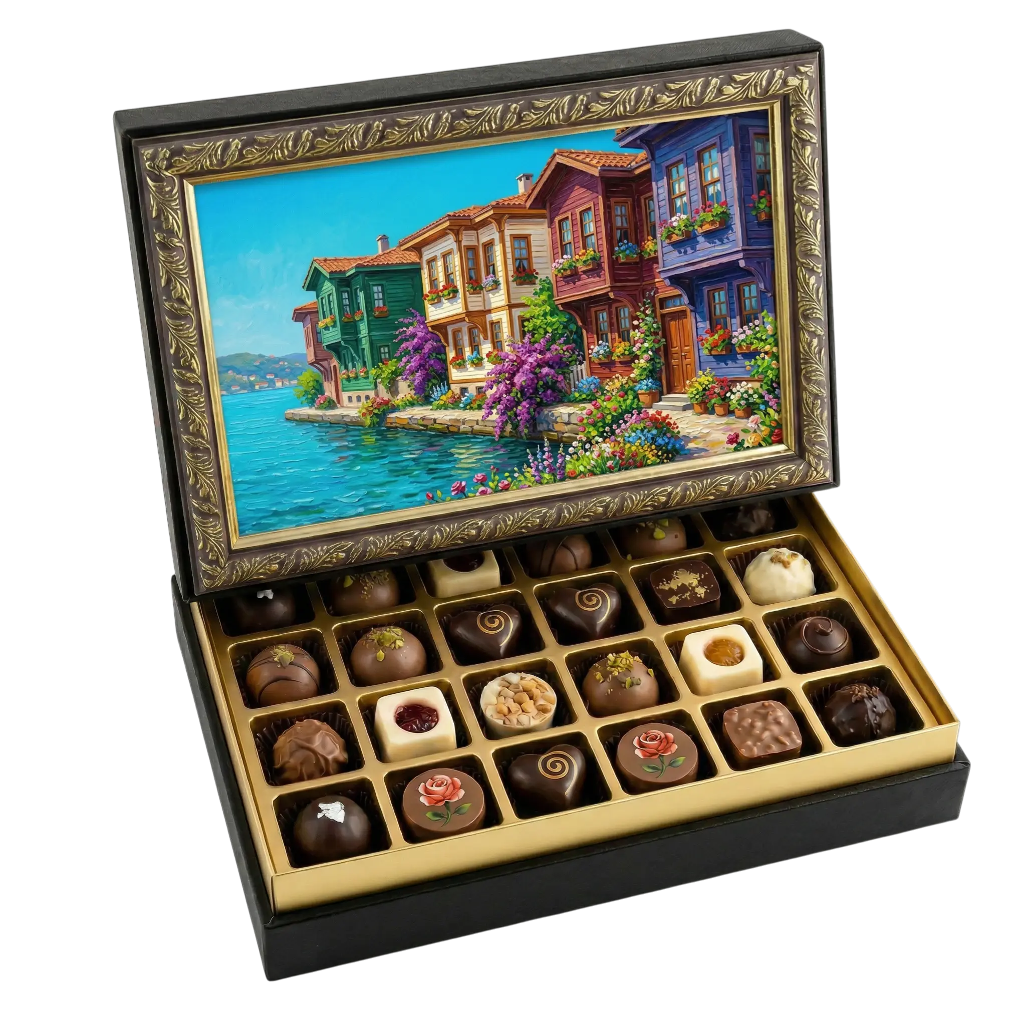 Çerçeveli Orta Dikdörtgen Köşkler Çikolata Kutusu