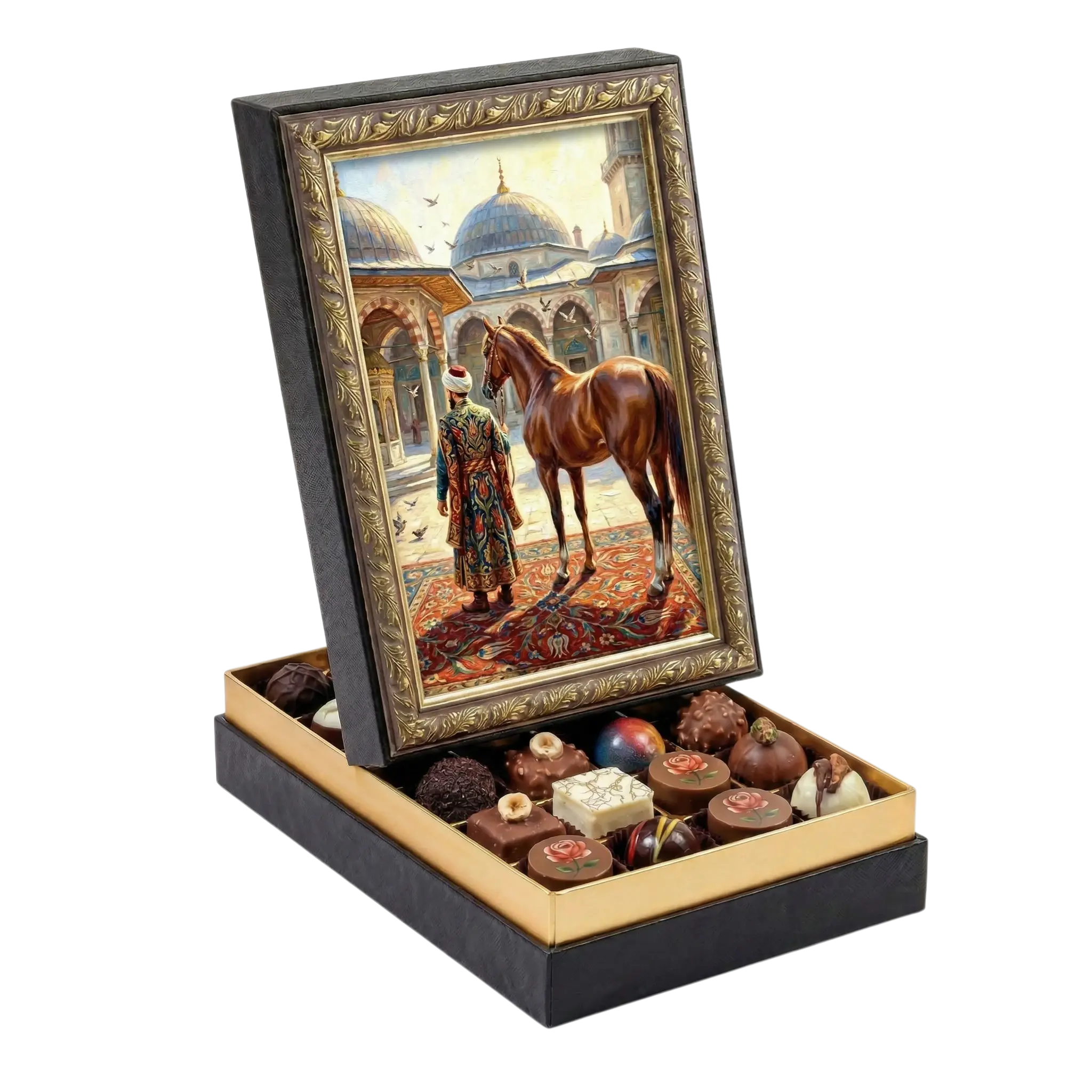 Çerçeveli Orta Dikdörtgen At ve Adam Çikolata Kutusu