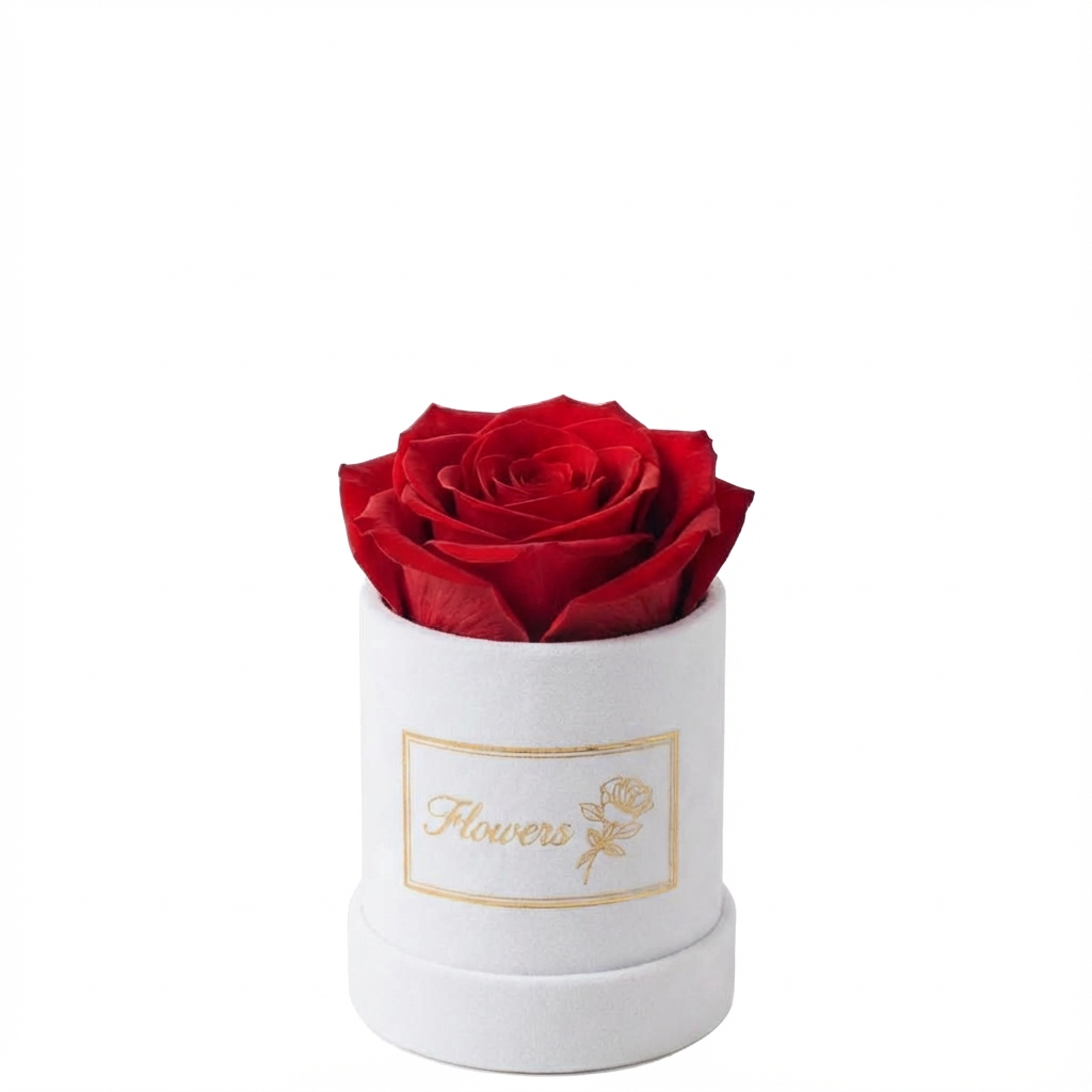 6 x 9 - Yuvarlak Beyaz Kadife Çiçek Kutusu
