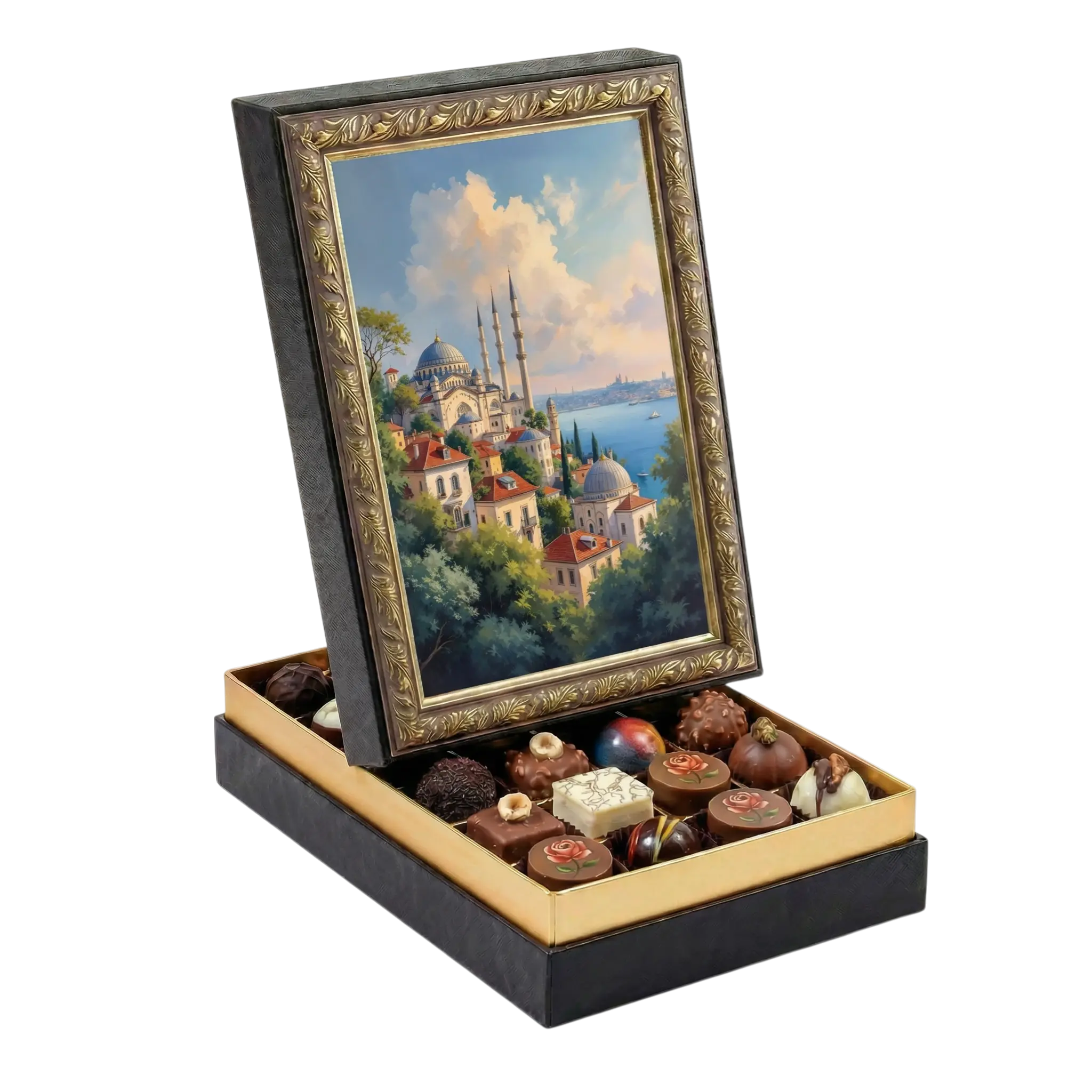 Çerçeveli Orta Dikdörtgen İstanbul Manzara Çikolata Kutusu