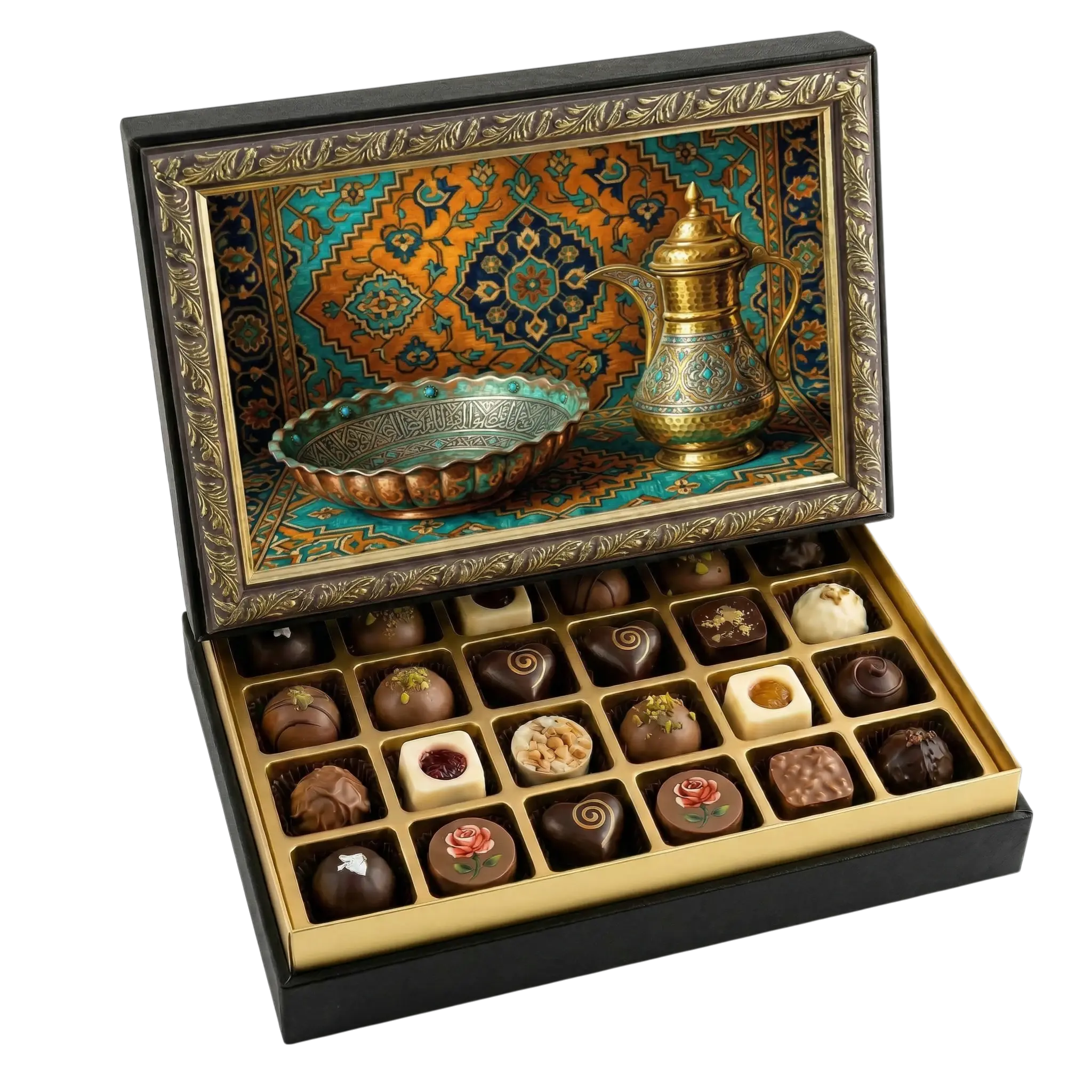 Çerçeveli Orta Dikdörtgen Halı ve Tabak Çikolata Kutusu