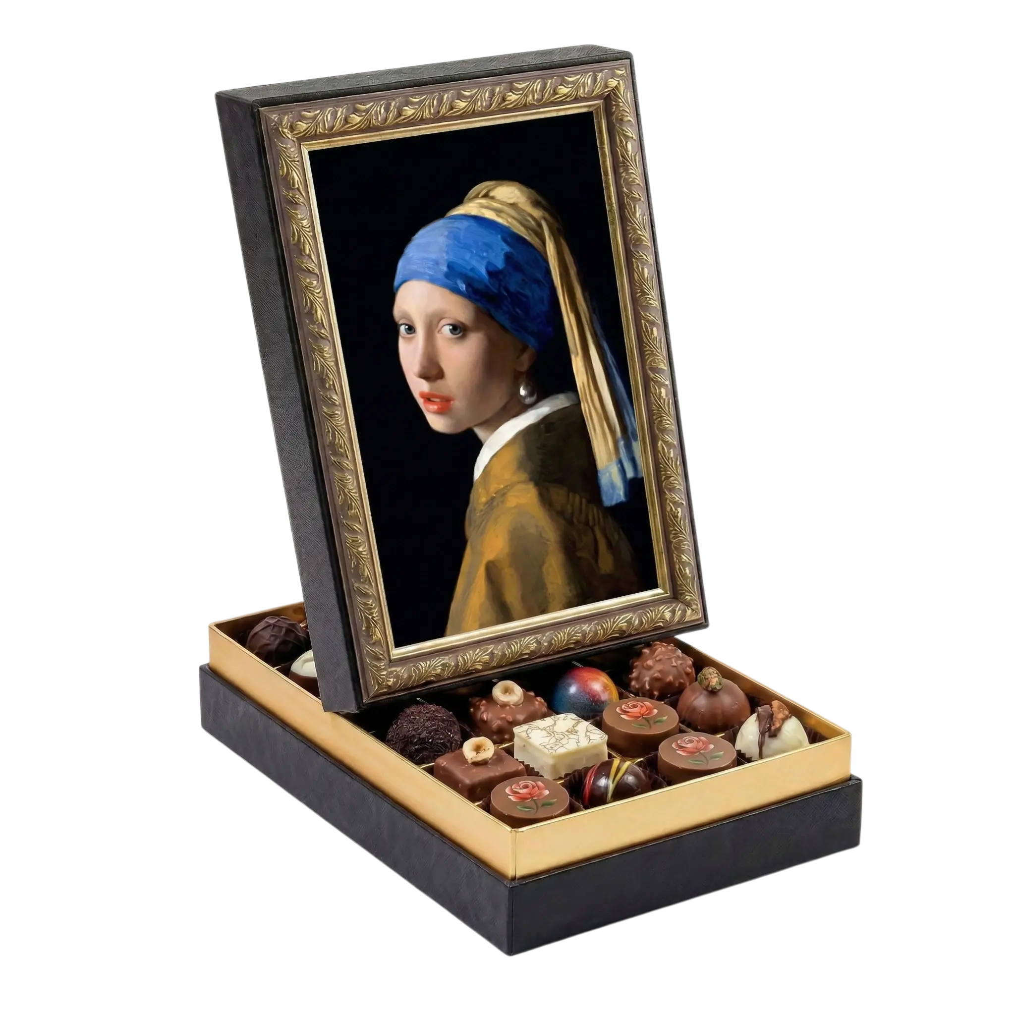Çerçeveli Orta Dikdörtgen İnci Küpeli Kız Çikolata Kutusu