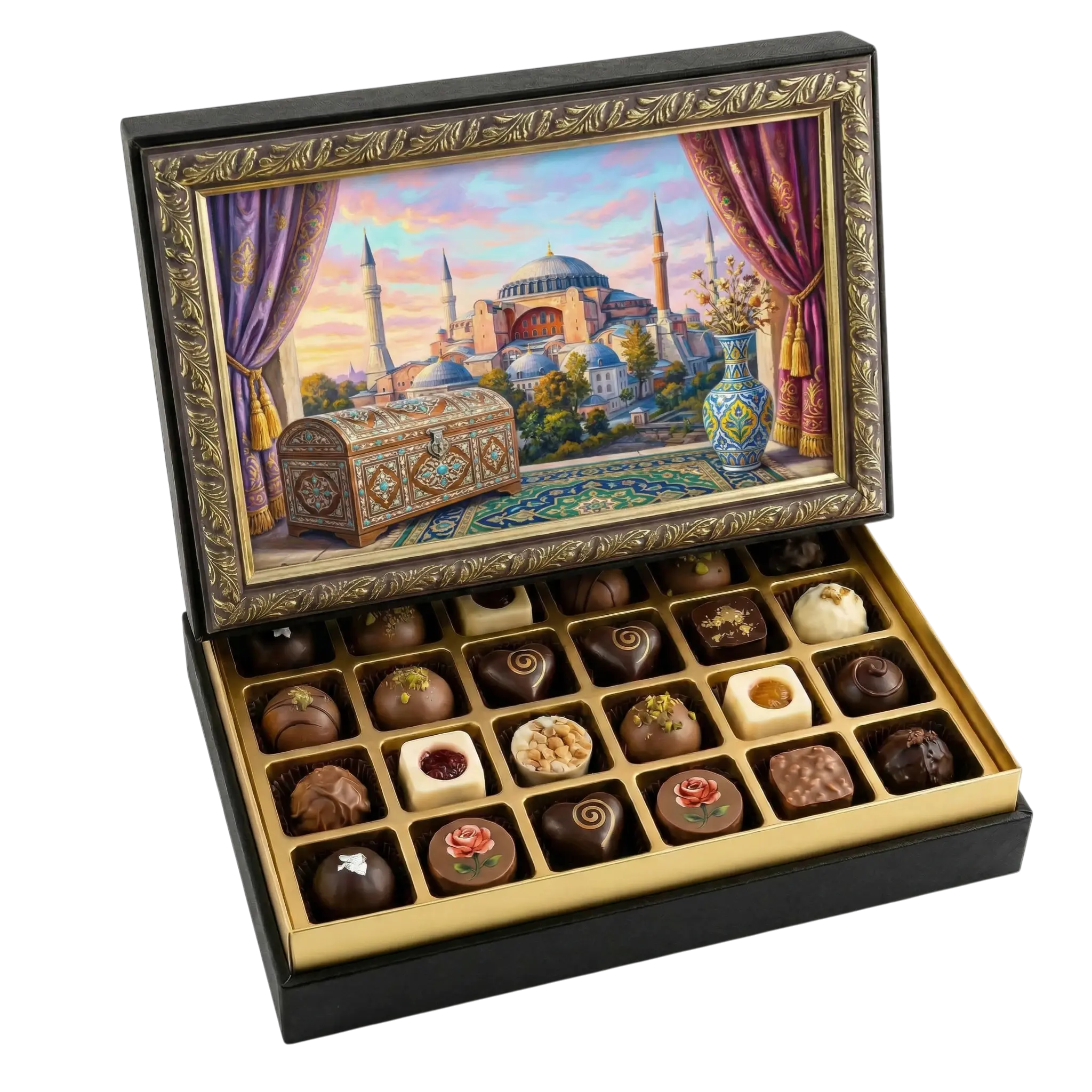 Çerçeveli Orta Dikdörtgen Ayasofya, Sandık ve Perde Çikolata Kutusu