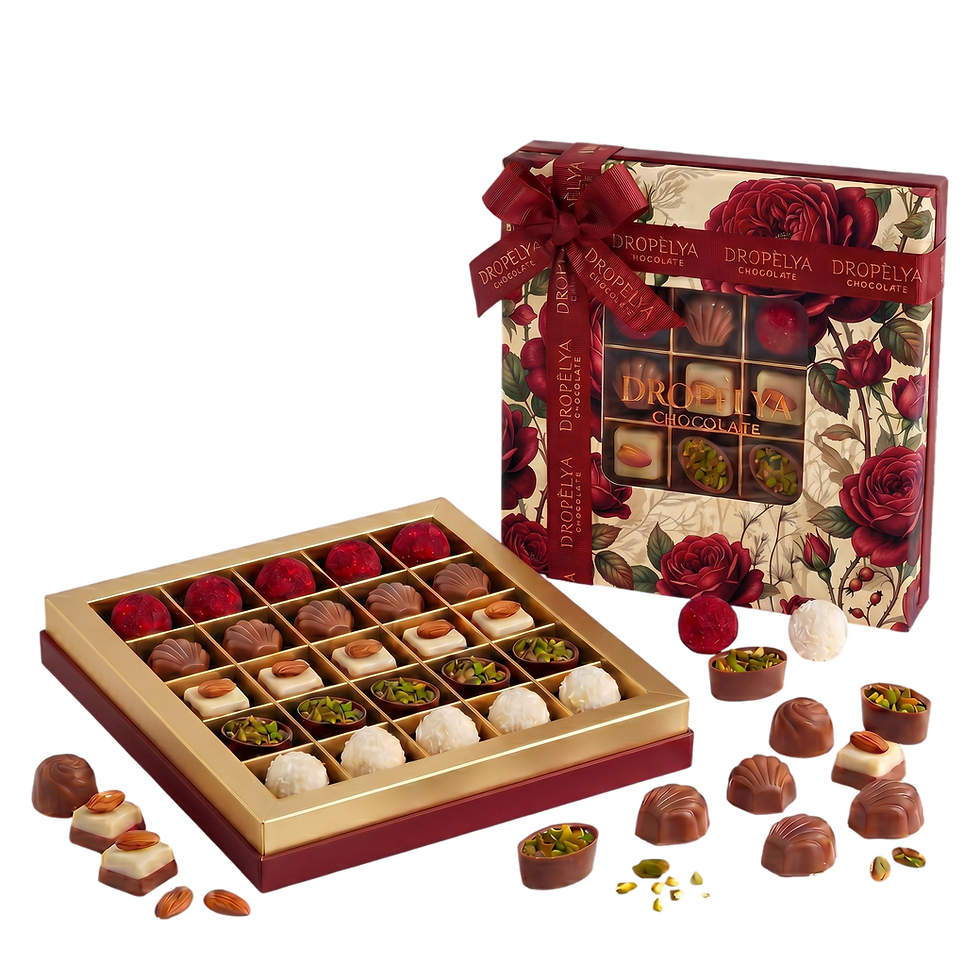 Dropelya Chocolate Pencereli Kare Bahçe Gülü Çikolata Kutusu