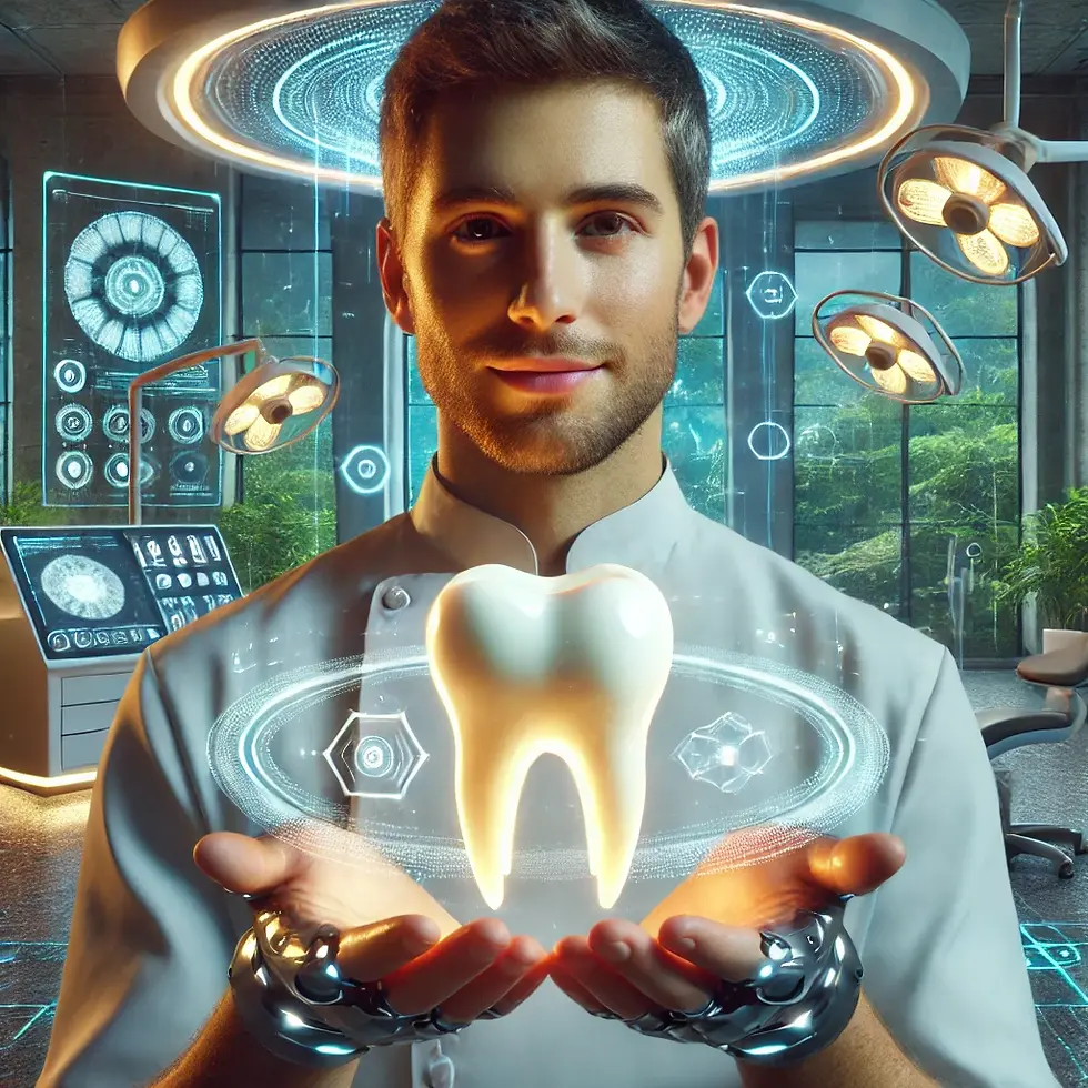 Dentist holding a lab growth tooth in his hands