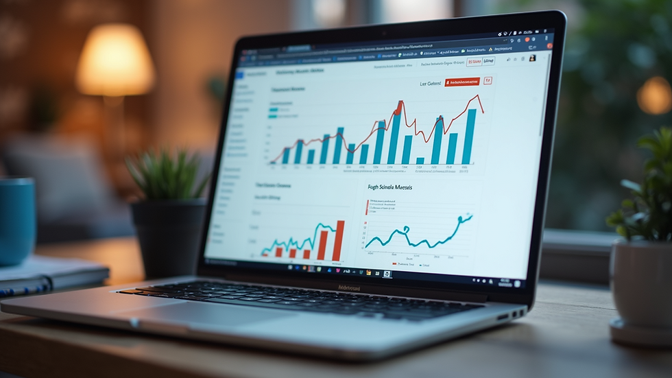 Eye-level view of a laptop screen displaying social media ad analytics