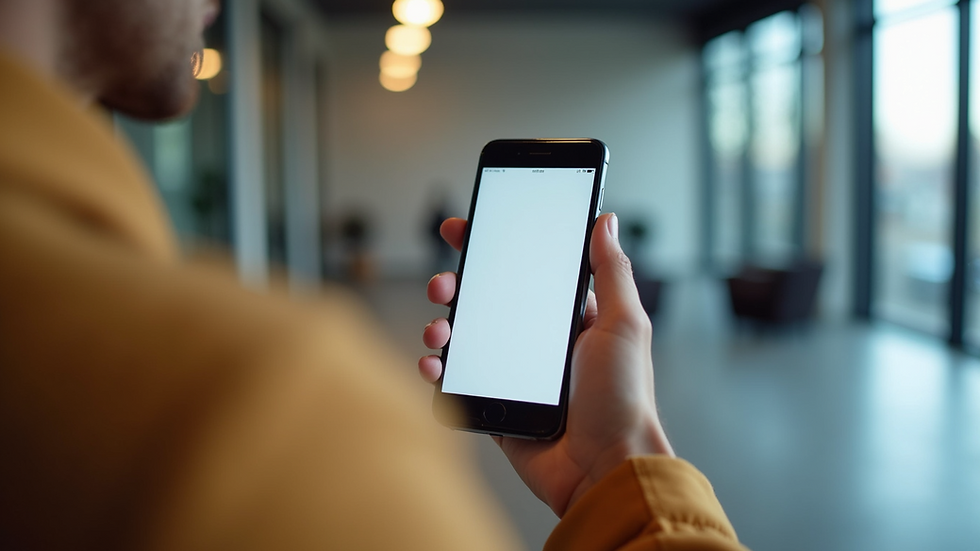 Eye-level view of a smartphone displaying a clean, mobile-friendly website layout
