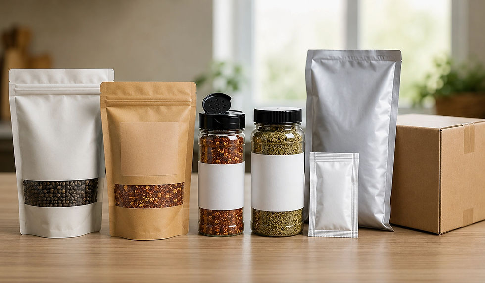 Premium private label food range — spices, pulses and pantry staples in artisanal packaging