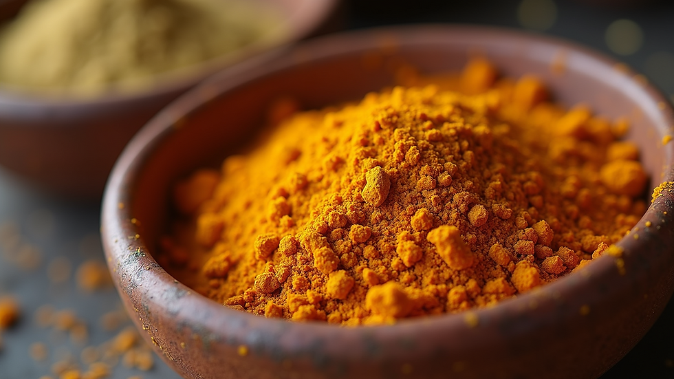 Close-up view of assorted Indian spices in bowls