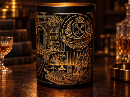 Speakeasy engraved 14 oz Wickless Glow Candle with warm amber light