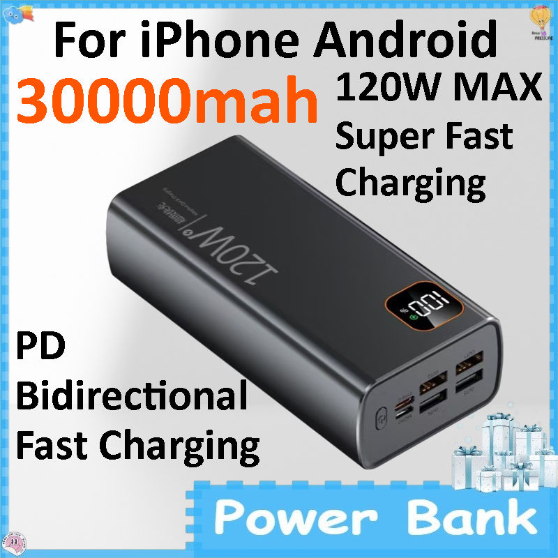 120W PD Digital Display Power Bank 30000mAh Large Capacity Portable External Bat