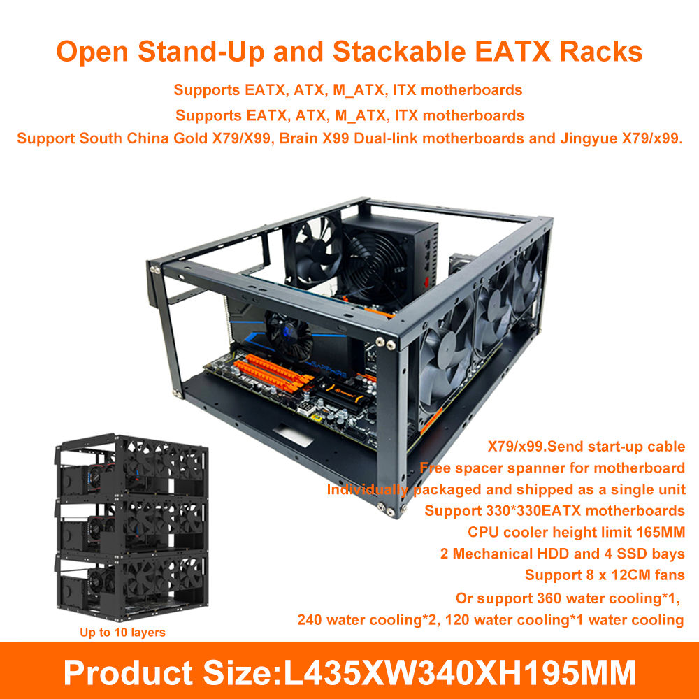 DIY Computer Motherboard Case Rack Aluminum Frame Chassis Cooling Rack Stand Ope